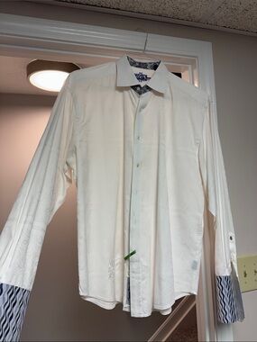 Robert Graham White Long-Sleeve paisley Dress Shirt with Patterned Trim
